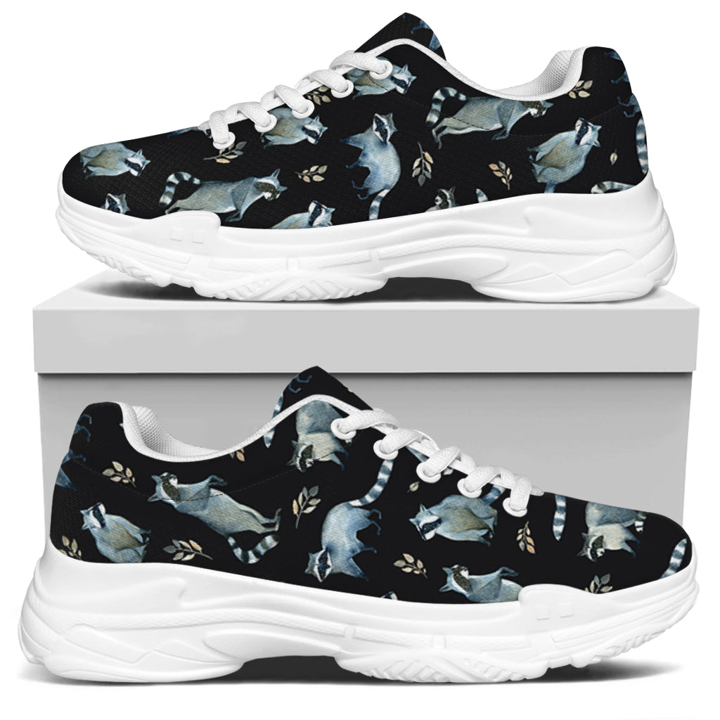 Watercolor Raccoon Pattern Print White Chunky Shoes