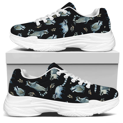 Watercolor Raccoon Pattern Print White Chunky Shoes