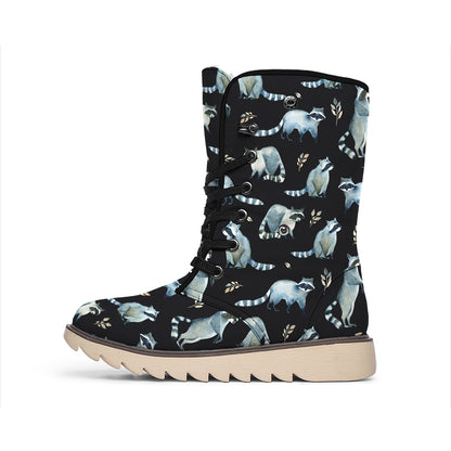 Watercolor Raccoon Pattern Print Winter Boots