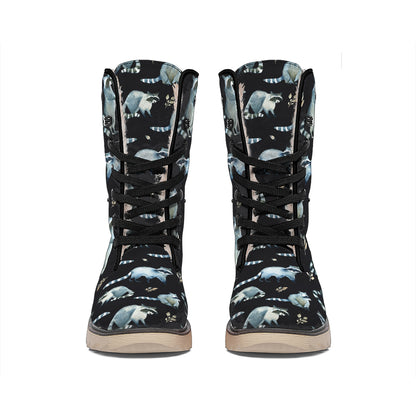 Watercolor Raccoon Pattern Print Winter Boots