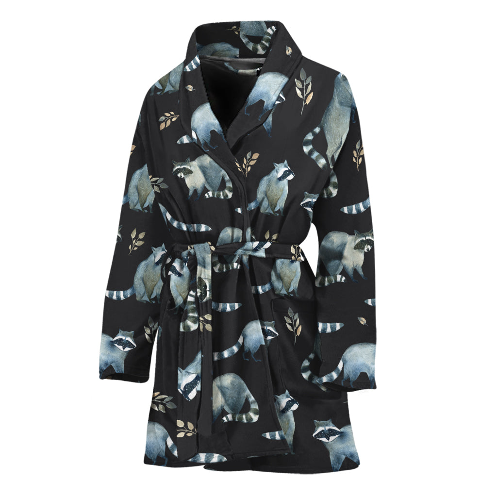 Watercolor Raccoon Pattern Print Women's Bathrobe