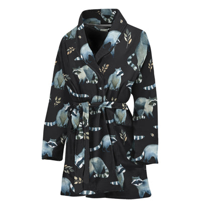 Watercolor Raccoon Pattern Print Women's Bathrobe