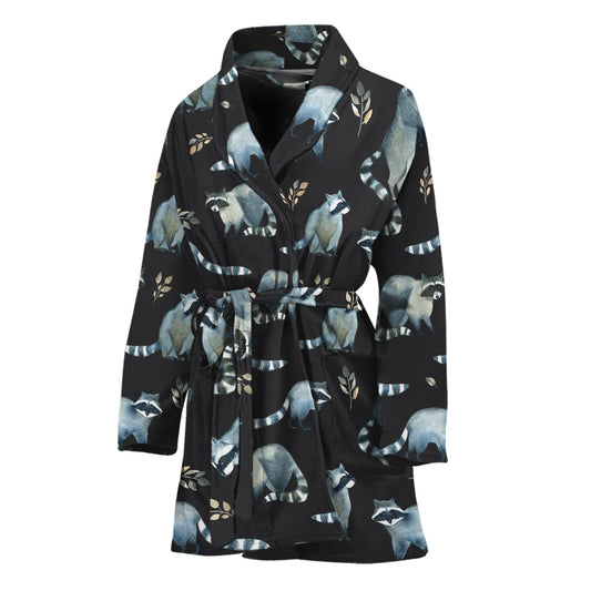 Watercolor Raccoon Pattern Print Women's Bathrobe
