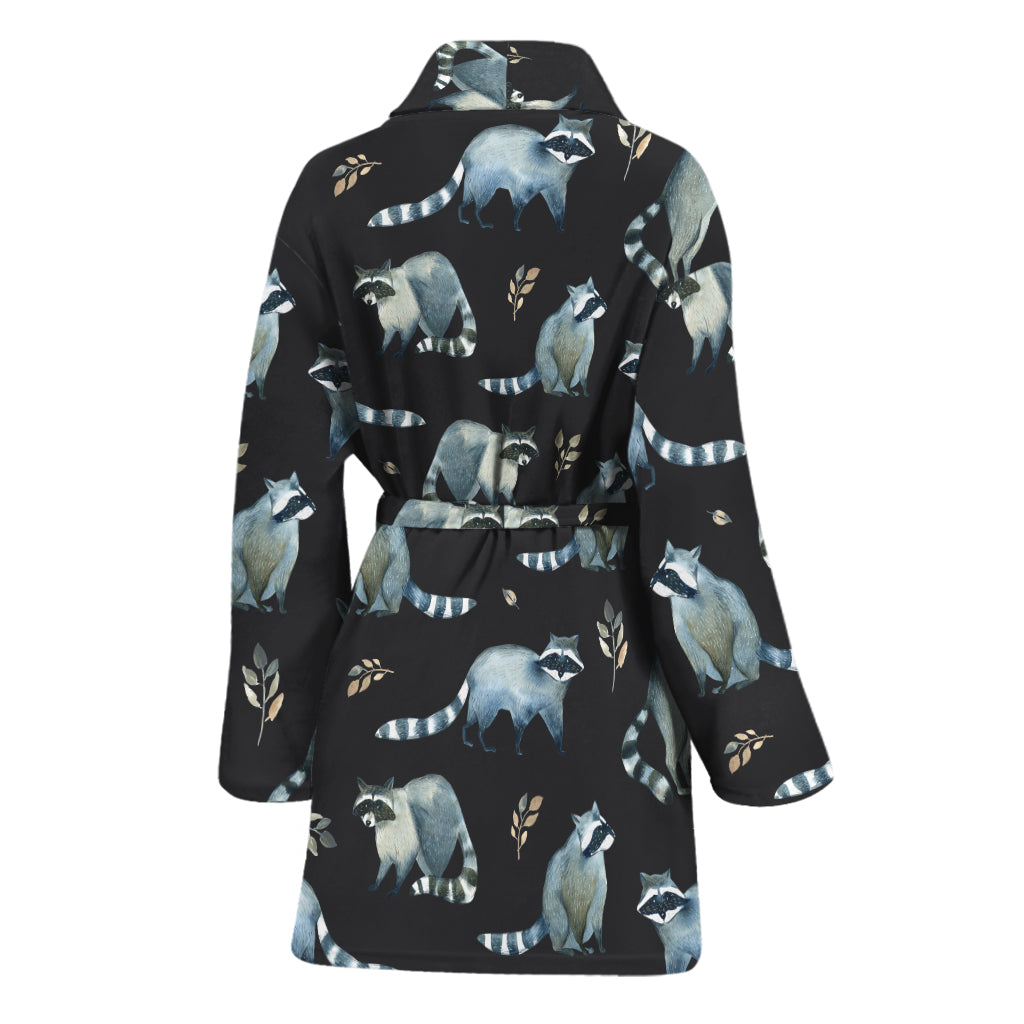 Watercolor Raccoon Pattern Print Women's Bathrobe