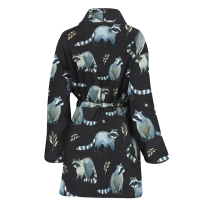 Watercolor Raccoon Pattern Print Women's Bathrobe