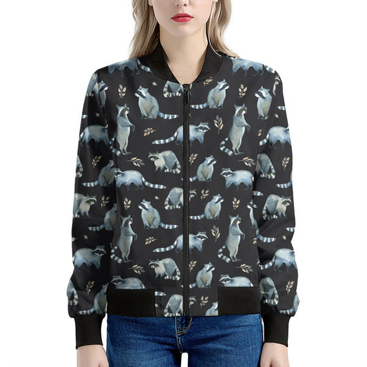 Watercolor Raccoon Pattern Print Women's Bomber Jacket