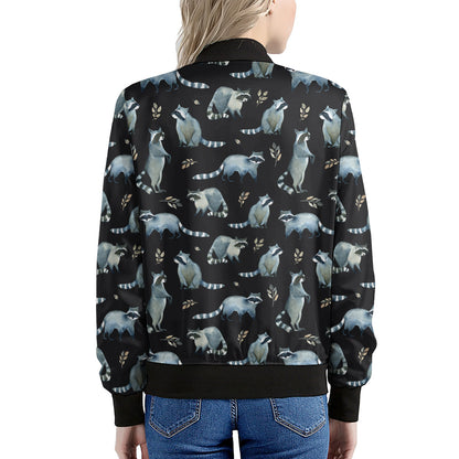 Watercolor Raccoon Pattern Print Women's Bomber Jacket