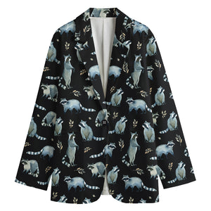 Watercolor Raccoon Pattern Print Women's Cotton Blazer