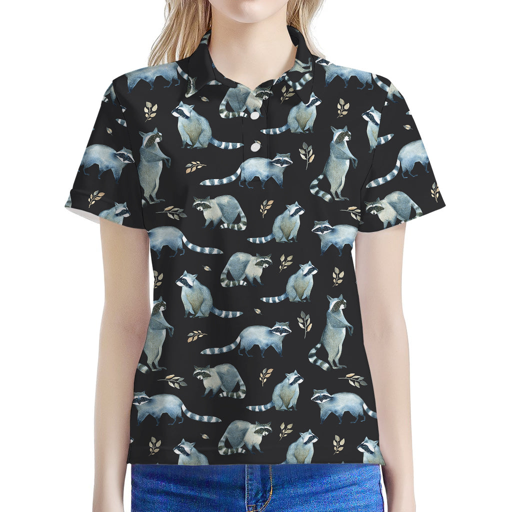 Watercolor Raccoon Pattern Print Women's Polo Shirt