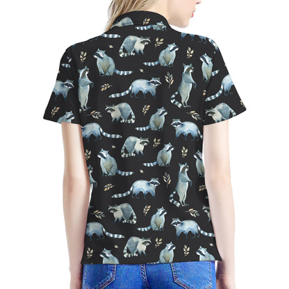 Watercolor Raccoon Pattern Print Women's Polo Shirt