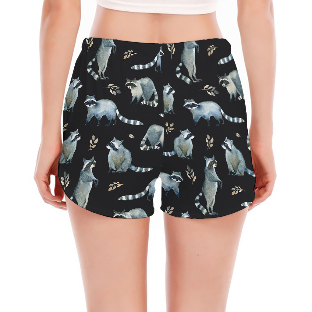 Watercolor Raccoon Pattern Print Women's Split Running Shorts