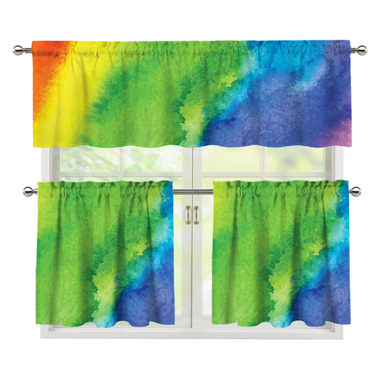 Watercolor Rainbow LGBT Pride Print 3 Piece Kitchen Curtains