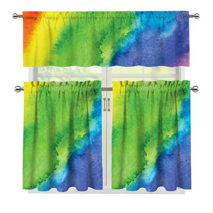 Watercolor Rainbow LGBT Pride Print 3 Piece Kitchen Curtains