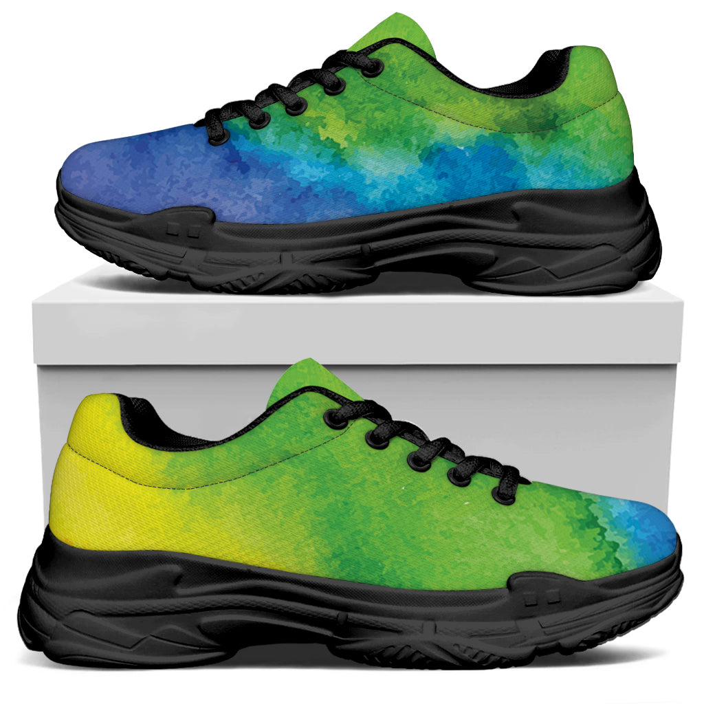 Watercolor Rainbow LGBT Pride Print Black Chunky Shoes