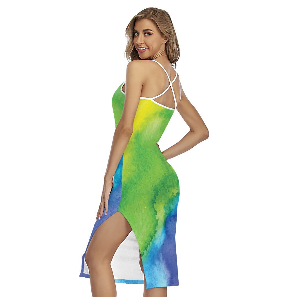Watercolor Rainbow LGBT Pride Print Cross Back Cami Dress