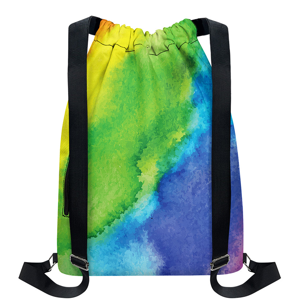 Watercolor Rainbow LGBT Pride Print Drawstring Backpack