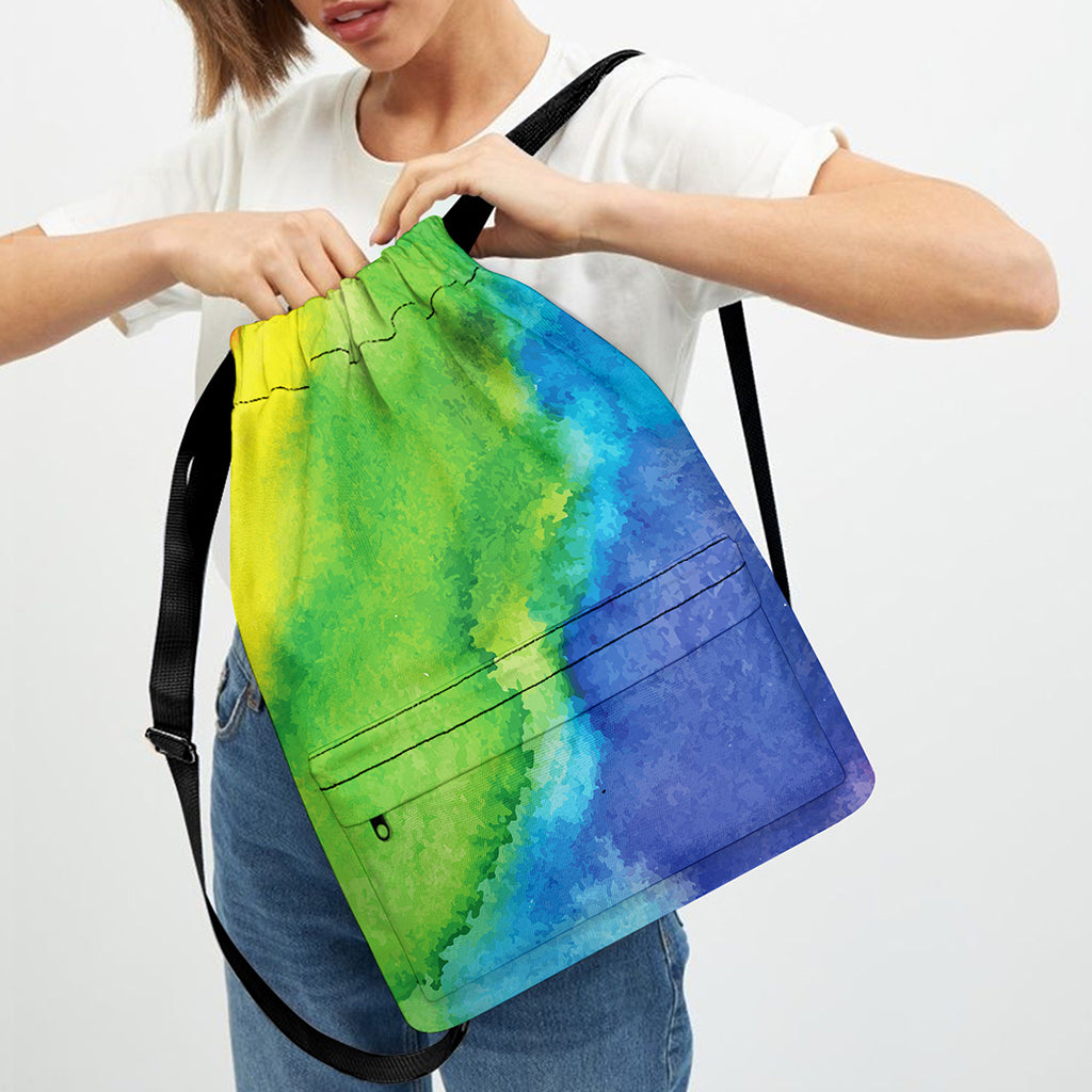 Watercolor Rainbow LGBT Pride Print Drawstring Backpack
