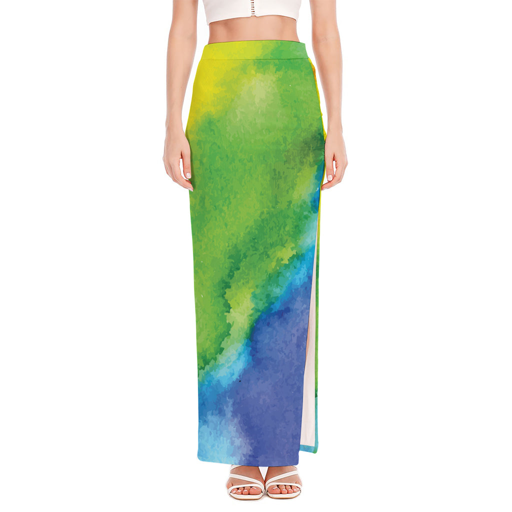 Watercolor Rainbow LGBT Pride Print High Slit Maxi Skirt