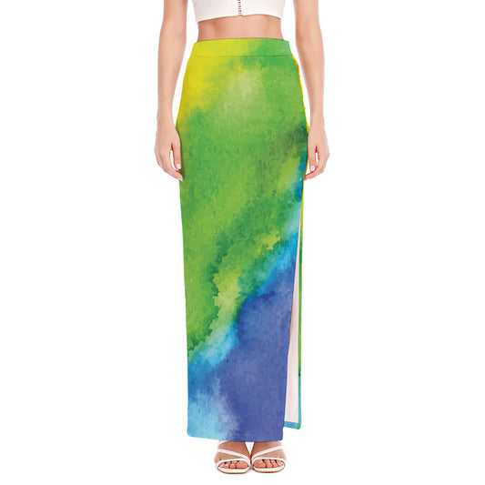 Watercolor Rainbow LGBT Pride Print High Slit Maxi Skirt