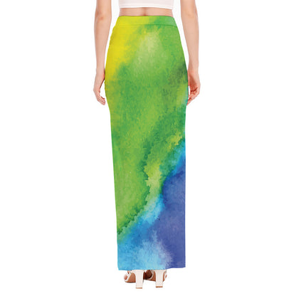 Watercolor Rainbow LGBT Pride Print High Slit Maxi Skirt