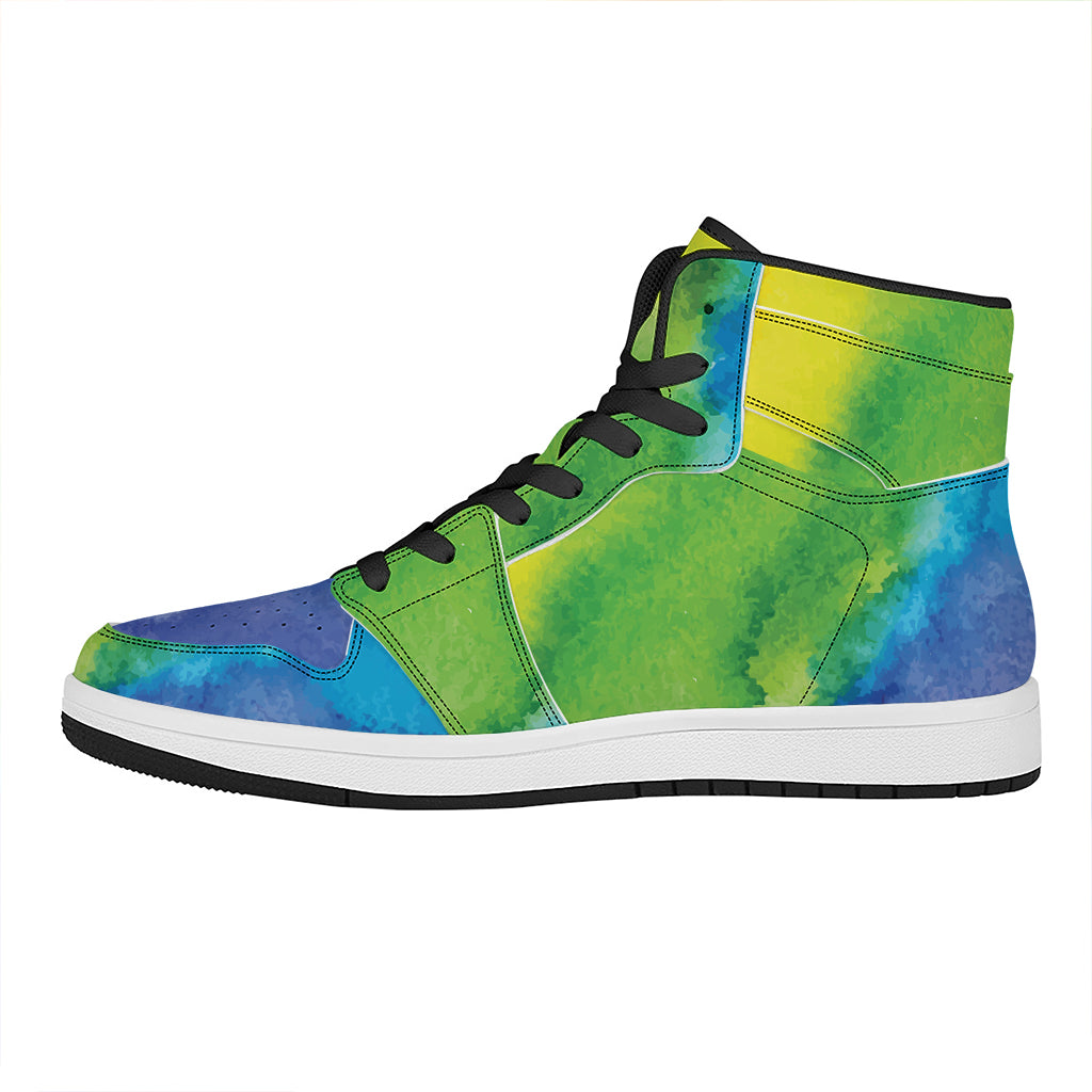 Watercolor Rainbow LGBT Pride Print High Top Leather Sneakers