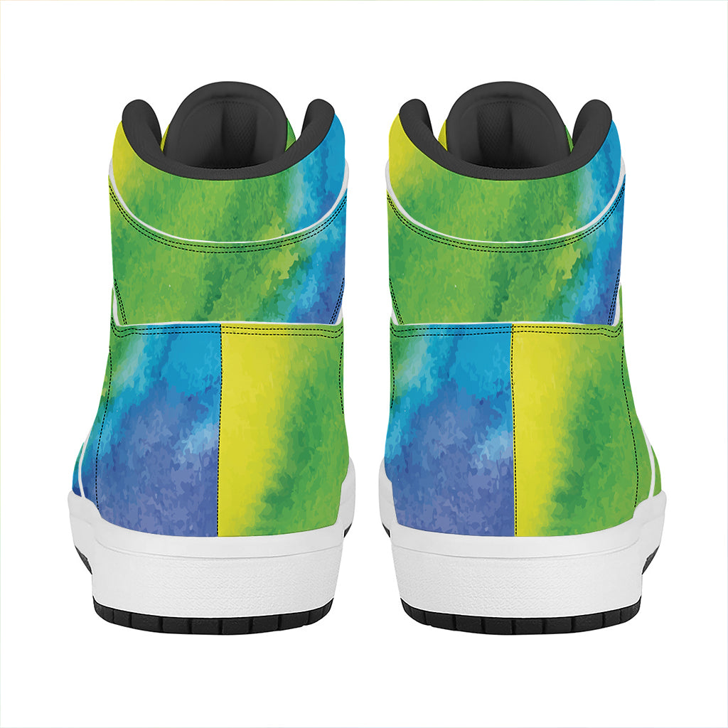 Watercolor Rainbow LGBT Pride Print High Top Leather Sneakers
