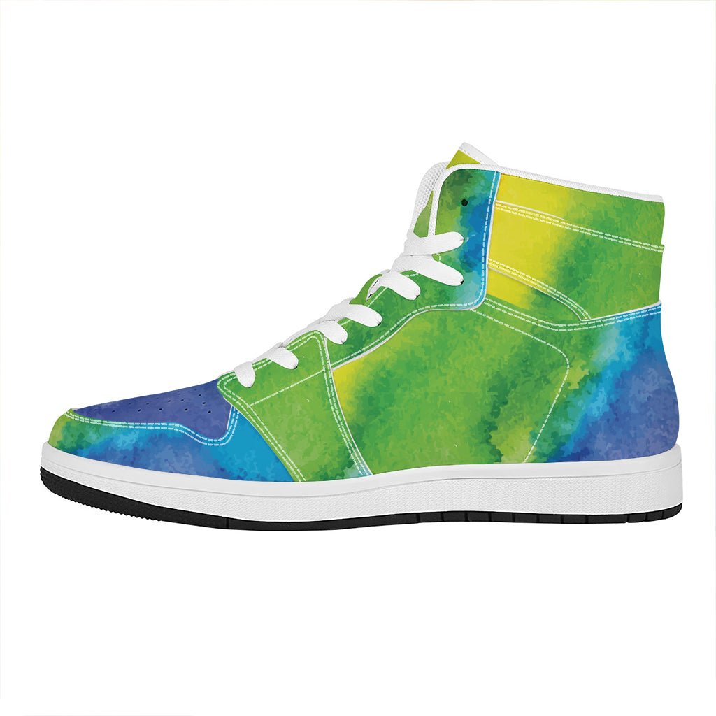 Watercolor Rainbow LGBT Pride Print High Top Leather Sneakers