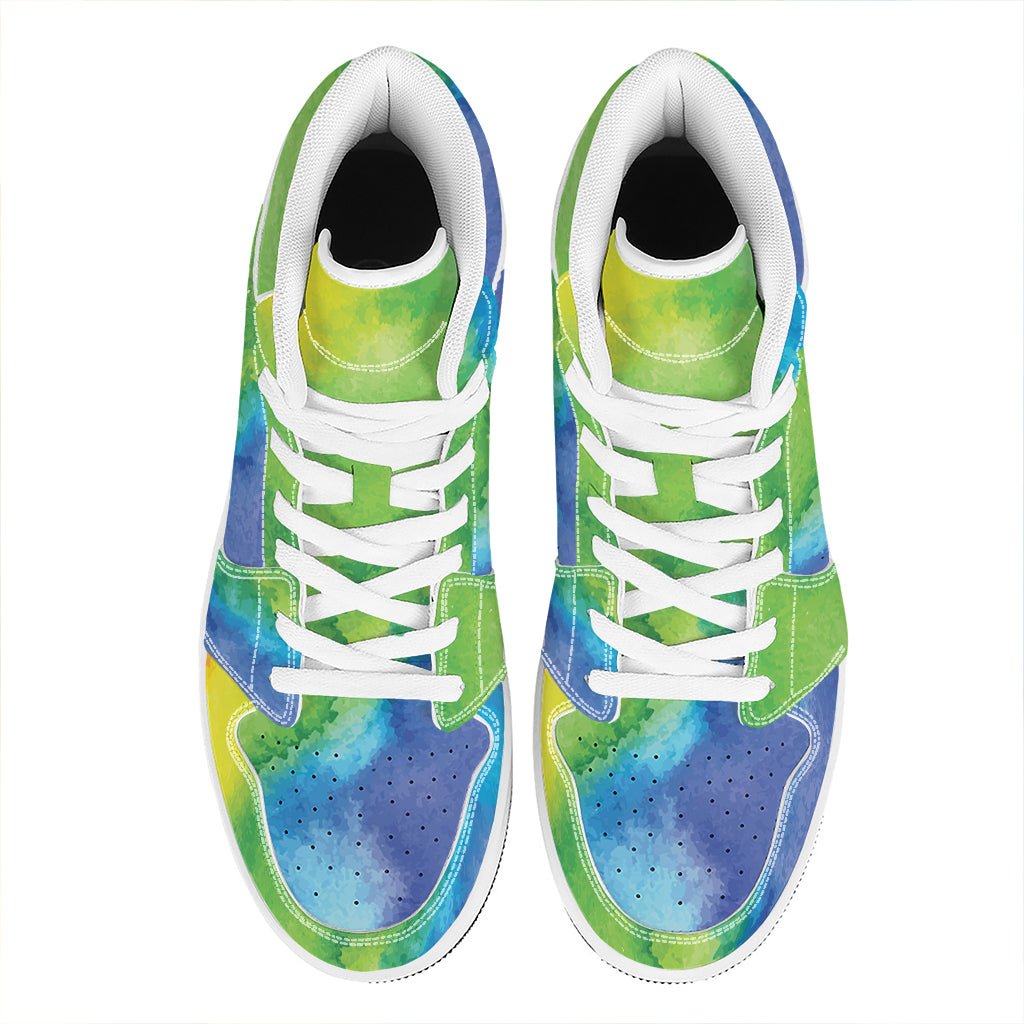 Watercolor Rainbow LGBT Pride Print High Top Leather Sneakers