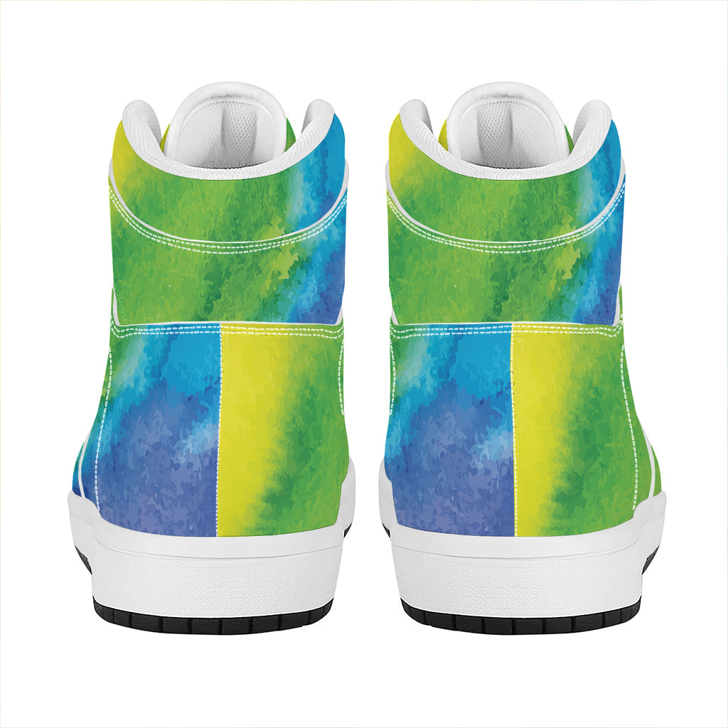 Watercolor Rainbow LGBT Pride Print High Top Leather Sneakers