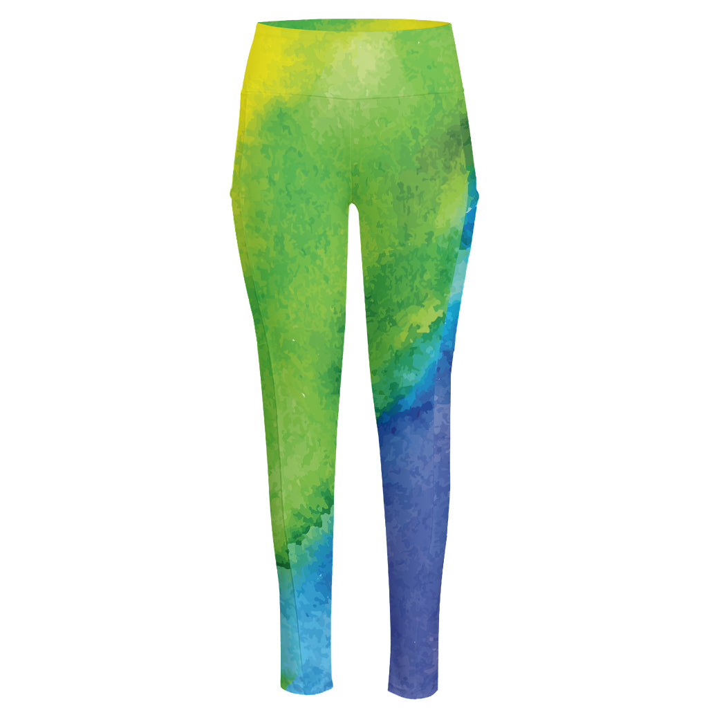 Watercolor Rainbow LGBT Pride Print High-Waisted Pocket Leggings