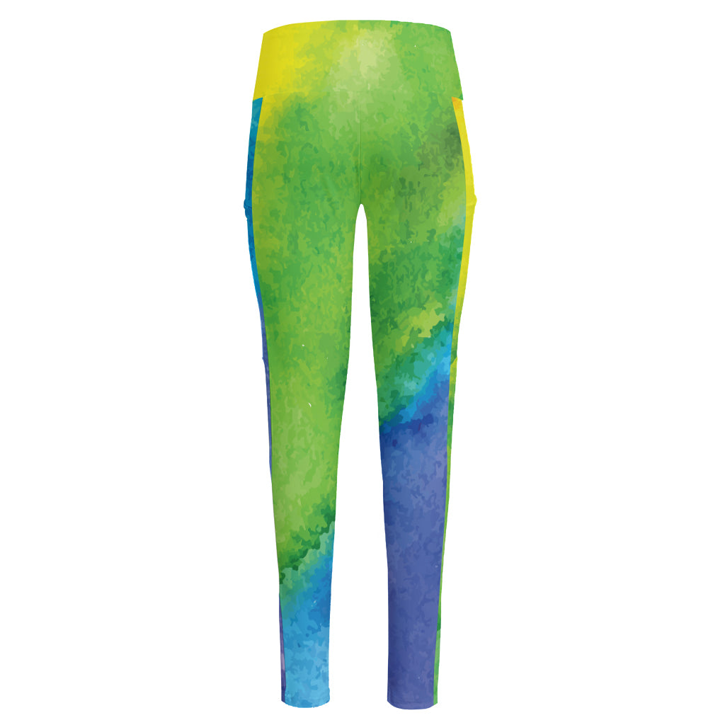 Watercolor Rainbow LGBT Pride Print High-Waisted Pocket Leggings