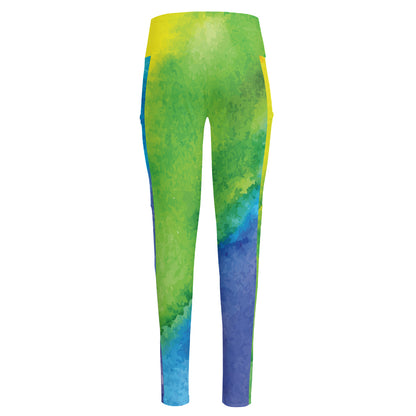 Watercolor Rainbow LGBT Pride Print High-Waisted Pocket Leggings