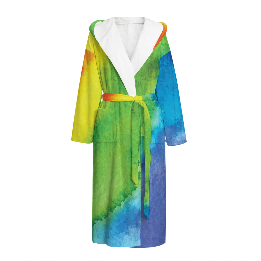 Watercolor Rainbow LGBT Pride Print Hooded Bathrobe