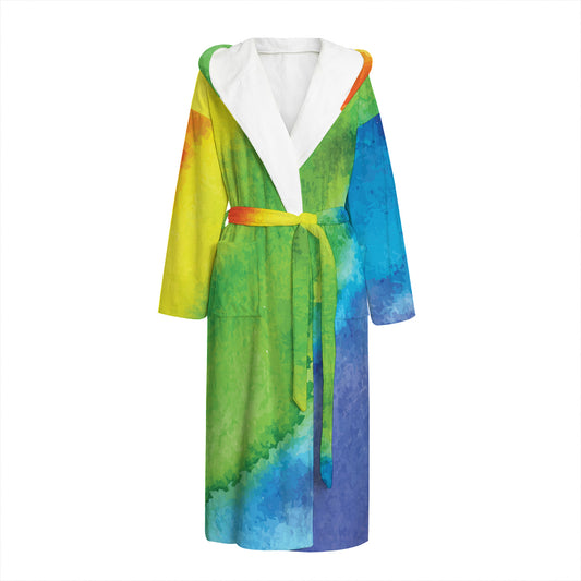 Watercolor Rainbow LGBT Pride Print Hooded Bathrobe