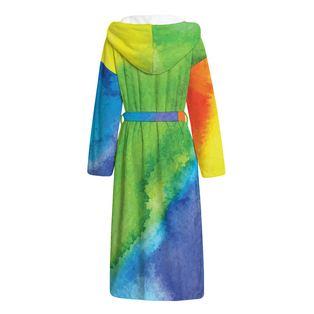 Watercolor Rainbow LGBT Pride Print Hooded Bathrobe