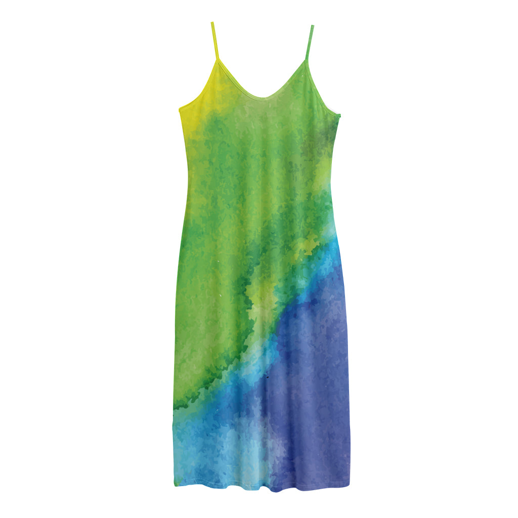 Watercolor Rainbow LGBT Pride Print Jersey Midi Cami Dress
