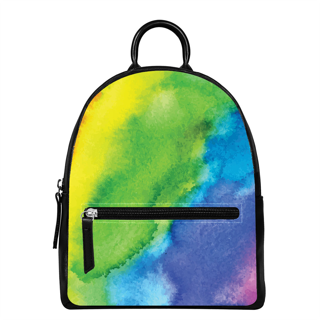 Watercolor Rainbow LGBT Pride Print Leather Backpack