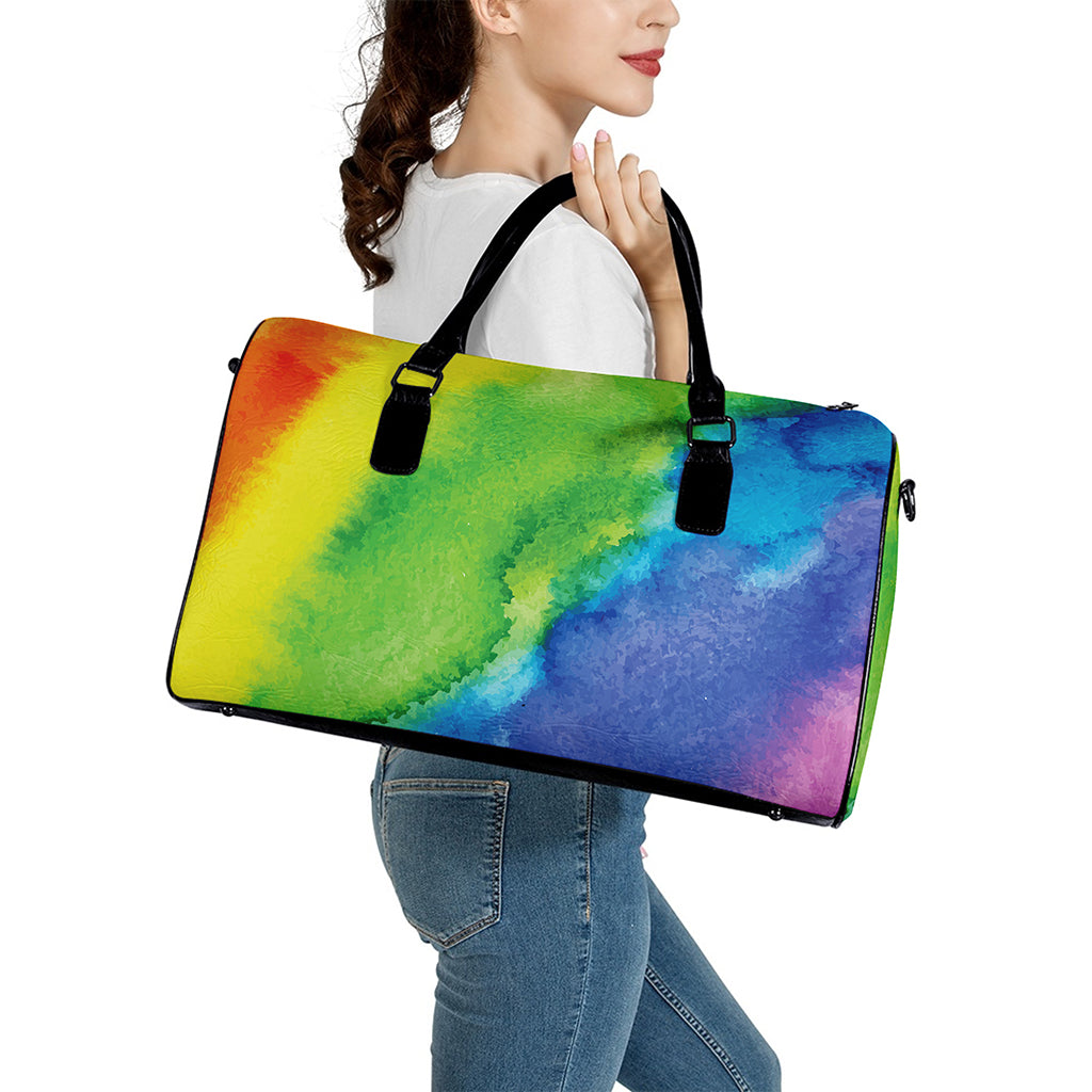 Watercolor Rainbow LGBT Pride Print Leather Duffle Bag