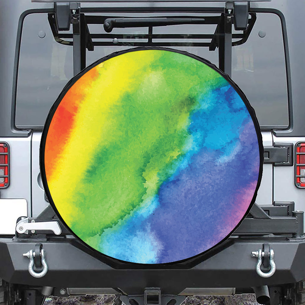 Watercolor Rainbow LGBT Pride Print Leather Spare Tire Cover