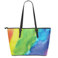 Watercolor Rainbow LGBT Pride Print Leather Tote Bag With Zipper