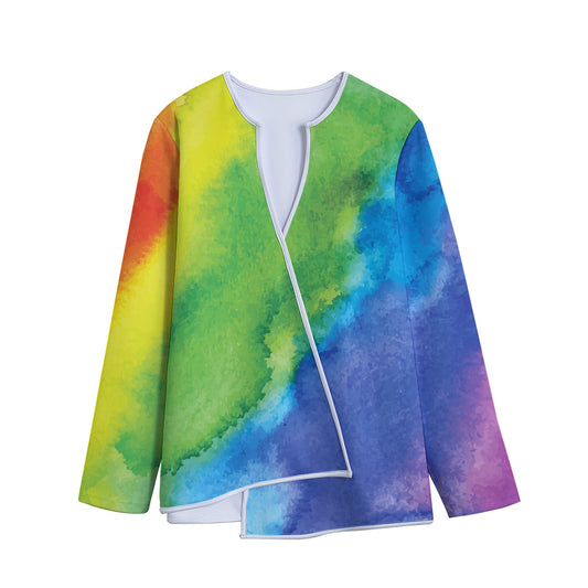 Watercolor Rainbow LGBT Pride Print Long Sleeve Short Coat