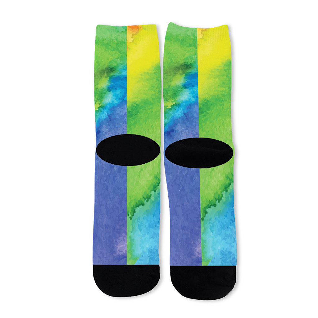 Watercolor Rainbow LGBT Pride Print Long Socks