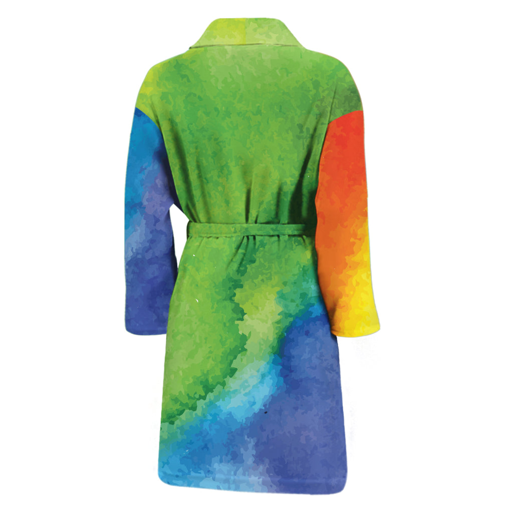 Watercolor Rainbow LGBT Pride Print Men's Bathrobe