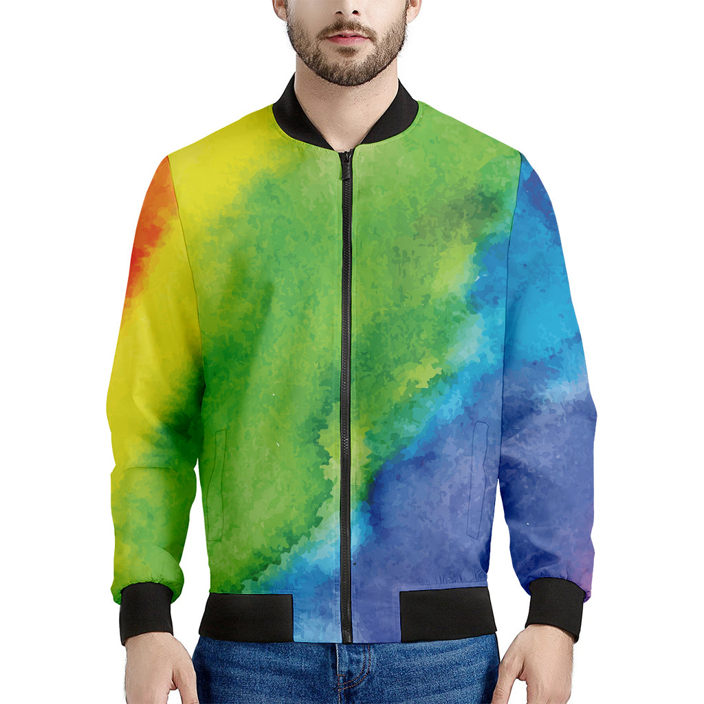 Watercolor Rainbow LGBT Pride Print Men's Bomber Jacket