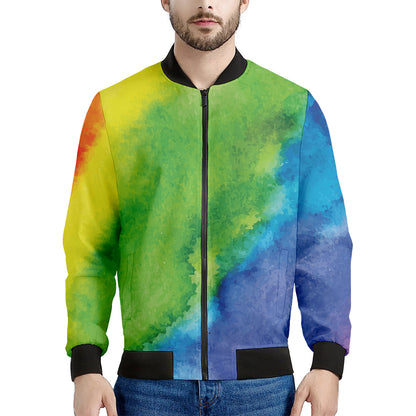 Watercolor Rainbow LGBT Pride Print Men's Bomber Jacket
