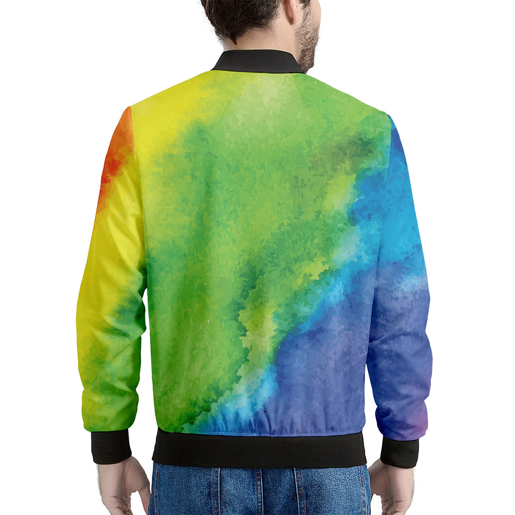 Watercolor Rainbow LGBT Pride Print Men's Bomber Jacket