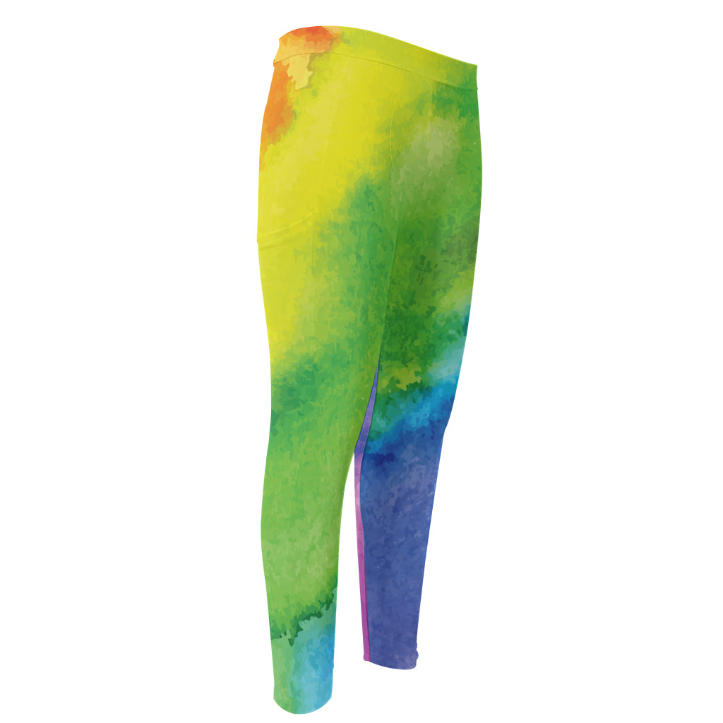 Watercolor Rainbow LGBT Pride Print Men's Compression Pants