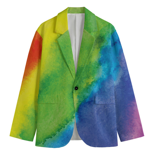Watercolor Rainbow LGBT Pride Print Men's Cotton Blazer
