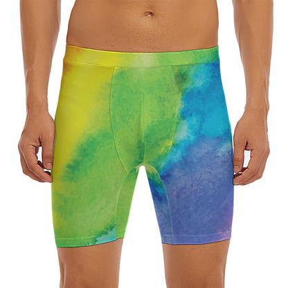 Watercolor Rainbow LGBT Pride Print Men's Long Boxer Briefs