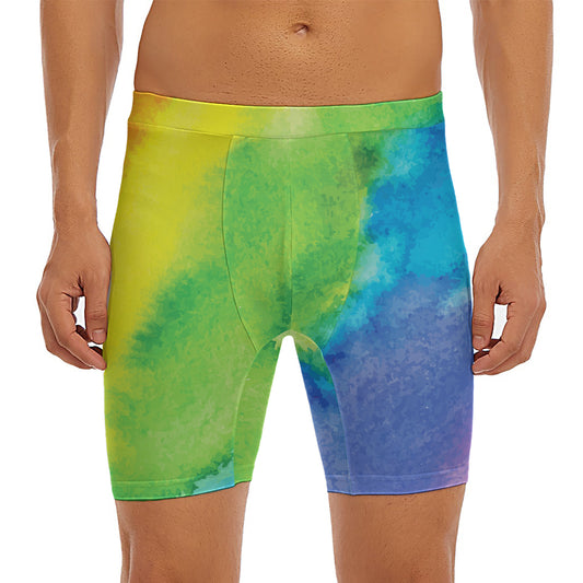 Watercolor Rainbow LGBT Pride Print Men's Long Boxer Briefs
